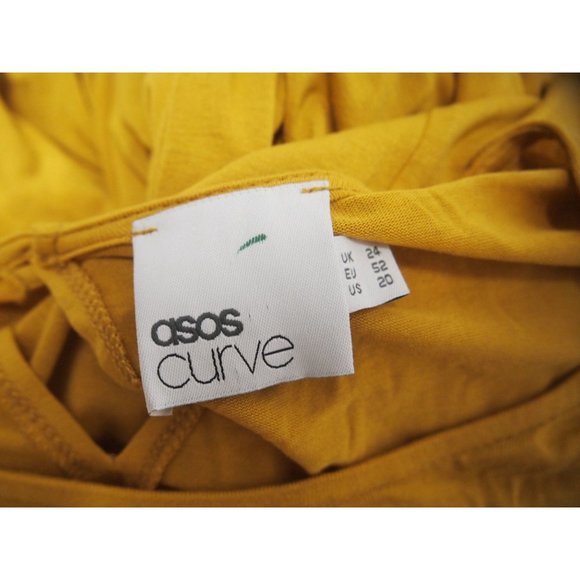Asos Curve Womens Dress 20 Knit Long Sleeve Swing T-shirt Mustard Yellow Maxi - Picture 4 of 6